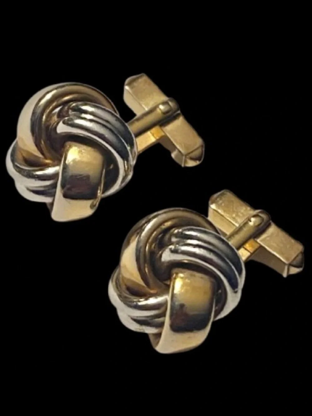 Vintage Swank Silver And Gold Tone Metal Love Knot Style Cufflinks